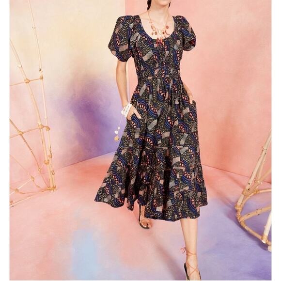Ulla Johnson Midi Floral Puff Sleeve Cotton Juniper Dress - Picture 1 of 6